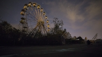 The abandoned Six Flags New Orleans in the dead of night 