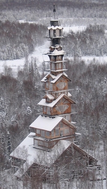 The abandoned stacked cabin Dr Seuss House in Alaska - owner spent  years building it until his death