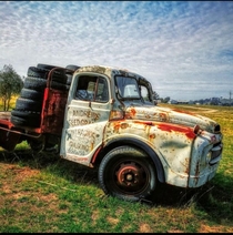 The abandoned truck first went outside after a long hibernation in a barn