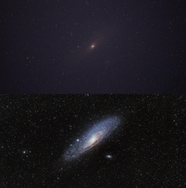 The Andromeda Galaxy single exposure vs final image