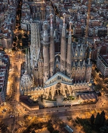 The Baslica de la Sagrada Famlia - Barcelona Spain - Architect Antoni Gaudis masterpiece began in  combining Spanish Late Gothic Catalan Modernism and curvilinear Art Nouveau styles - Gaud  is buried in the Basilica crypt - Expected completion in 