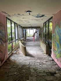 The big hall in the abandoned sanatorium over Lucarno Italian part of Switzerland Crazy view from here and a ton of crazy streetart