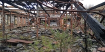 The burnt upper floor of an abandoned mill Manchester Uk