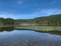 The calm waters of Killarney Lake Bowen Island BC 