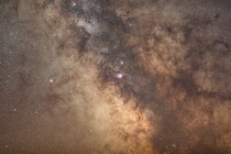 The center of our Galaxy lower right and the Lagoon Nebula 