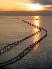 The Chesapeake Bay Bridge-Tunnel measures  miles  km amp is the worlds largest bridge-tunnel complexconsidered  of  engineering marvels of the modern world Connecting Virginia Beach VA with the Eastern Shore of VA it provides a gateway to transit on the e