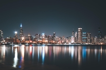 The Chicago skyline at night 