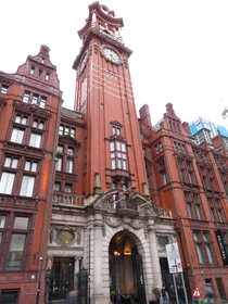 The clocktower of the Refuge Assurance Building Manchester England architetched the building as a whole by Alfred Waterhouse Paul Waterhouse amp Stanley Birkett inaugurated  