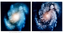 The core spiral of the M galaxy Taken before and after Hubble got its glasses 