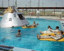 The crew of Apollo  relaxes during training 