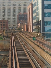 The CTA Purple amp Brown Line tracks on a steel elevated structure in the River North Neighborhood Chicago Illinois 