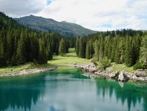 The dark green color of Lake Obernberg in Austria  ft elevation
