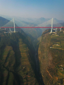 The Duge Bridge in China is the highest bridge in the world with the road deck sitting over  metres  feet above the Beipan River