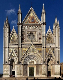 The Duomo of Orvieto - Orvieto Italy - Construction begun  by architects Arnolfo di Cambio and Lorenzo Maitani in Italian Gothic and Romanesque architecture with Lorenzo Maitani being credited for the magnificent facade - Completed 