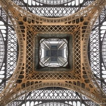 The Eiffel Tower as seen from underneath