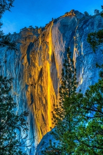 The Firefall - Confluence of light setting sun position temperature and available melting snow- Horsetail Fall Yosemite National Park 