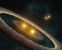 The Four Suns of HD  a quadruple star system consisting of two double-star pairs with one pair surrounded by a disk of dust 