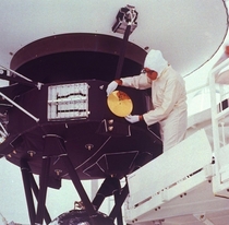 The Golden Record Being Mounted on the Voyager II Space Probe Kennedy Space Center  