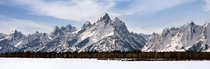 The Grand Tetons in the winter is just spectacular - Panorama  - More earth porn at wwwAdventureArtGallerycom