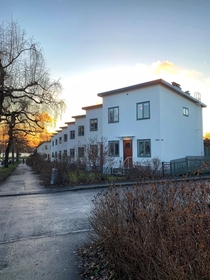 The  houses on lstensgatan in Bromma are a classic example of Swedish functionalism They were designed by architect Paul Hedqvist and built in the s The street has become a symbol for the political term the peoples home which aimed to build a society with