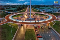 The Hovenring - is the first of its kind in the world suspended cycle path roundabout in the province of North Brabant in the Netherlands The design for the Hovenring was made by the ipv Delft design agency - 