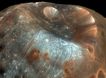 The image of the stickney crater the largest crater on the Martian moon Phobosis named for mathematician Chole Angeline Stickney Over  km across it is nearly half the diameter of Phobos itself