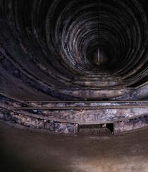 The inside of an oil tank in an abandoned factory bunker in the Czech Republic 