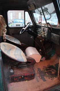 The Interior of an old truck in a lot by my apartment