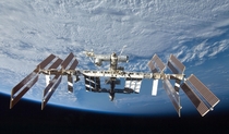 The International Space Station as seen from a departing space shuttle 