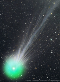 The ion tail of Comet Lovejoy The three-panel image was taken nine days ago from the IRIDA Observatory in Bulgaria 