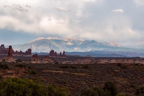 The La Sal Mountains as seen from Arches NP 