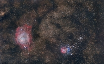 The Lagoon and Trifid Nebula captured with just  minutes of exposure time 