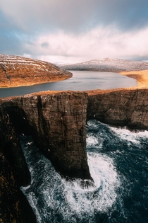 The lake at the edge of the world Srvgsvatn Faroe Islands 