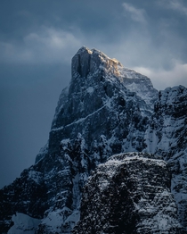 The last light on the peak of Mount Babel in Banff National Park 