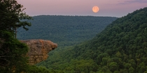 The last sunset of Spring featured a full moon I spent it at Hawksbill Crag in the Ozarks 