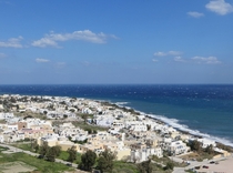 The less-photographed village of Kamari on the back side of Santorini 