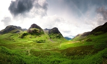The lush green of Glen Coe in the Highlands of Scotland 