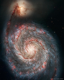 The Magnetic Field of the Whirlpool Galaxy by NASA SOFIA HAWC Alejandro S Borlaff JPL-Caltech ESA Hubble