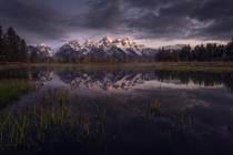 The majestic Tetons reflected in the Snake River - the twilight before sunrise was amazing  mattymeis