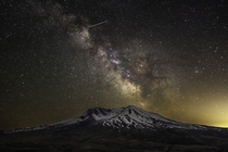 The Milky Way and a Meteor over Mount St Helens WA 
