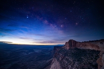 The Milky Way being chased away by the light of dawn in Canyonlands National Park Utah 