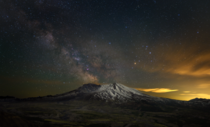 The Milky Way erupting from Mt St Helens in Washington  Image details in comments
