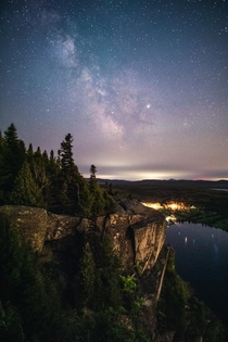 The Milky Way over a cliff in Quebec