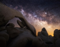 The Milky Way over a cool rock formation in Joshua Tree National Park 