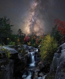 The Milky Way setting behind a western Maine Waterfall 
