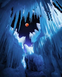 The moon from an ice castle in Utah