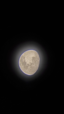 The Moon through a  inch telescope via phone camera