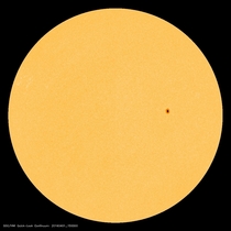 The name of the sunspot is AR It has a stable magnetic field that poses little threat for strong flares Indeed this lonely sunspot is so quiet that the suns X-ray output is flat-lining In a matter of days the sun could be completely blank 
