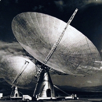 The Navys two -foot radio telescope parabola antennas mounted on a -foot long railroad track running east-west in  