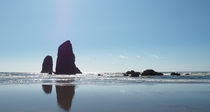 The Needles next to Haystack Rock at Cannon Beach Oregon 